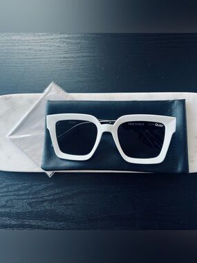 Quay Australia White Fool’s Gold Sunglasses with Gold Detail